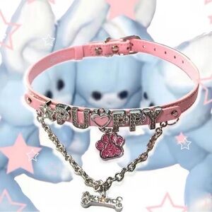 {NEW} Pink "PUPPY" Rhinestone Dog Collar with Charms
